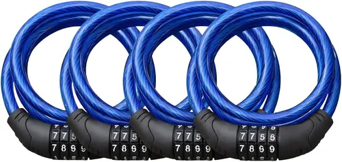 Vista 10 de Candado de bicicleta de combinación de acero flexible de 4 pies con mecanismo de autoajuste, 0.394 pulgadas de grosor con cubierta de PVC, código