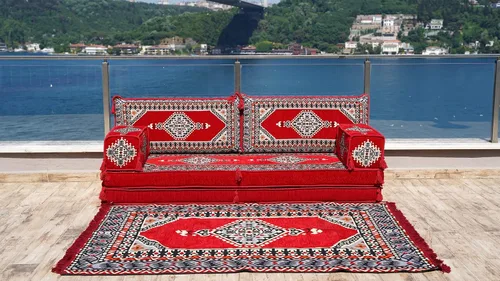 Vista 3 de arabicsofa Asiento marroquí rojo de 8 pulgadas de grosor – Juego de Jalsa árabe tradicional