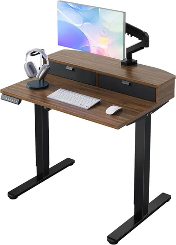 Vista 27 de HUANUO - Escritorio eléctrico de pie de 32 x 21 pulgadas con 2 cajones, compatible con montaje con abrazadera en C, escritorio de computadora