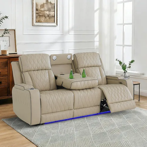 Vista 11 de Juego de sofá modular reclinable eléctrico con luz LED, juego de sofá modular reclinable de cuero, incluye sillón reclinable individual, juego