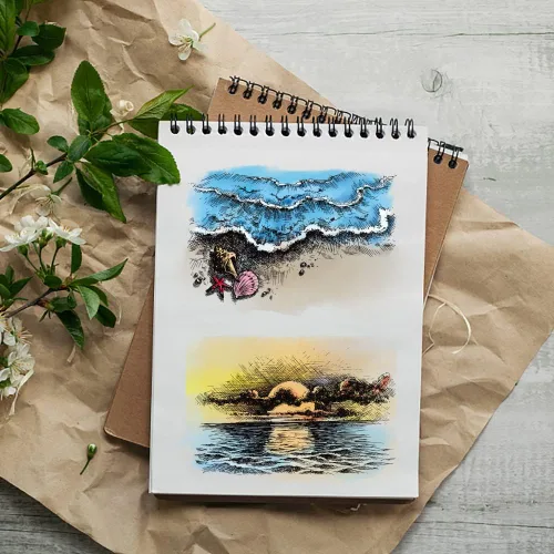 Vista 5 de Sellos transparentes de fondo marino para hacer tarjetas y decoraciones de álbumes de fotos, sellos de puesta de sol, palabras de verano, sellos
