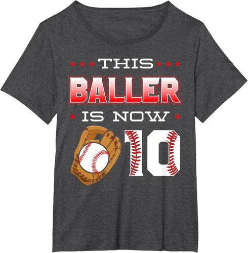Vista 32 de This Baller Is Now 10 - Camiseta de béisbol para fiesta temática de cumpleaños número 10, Negro