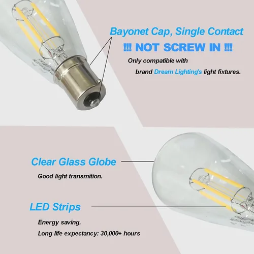 Vista 4 de Dream lighting Bombilla LED Edison de 3 W, 150 lúmenes, blanco neutro 3500 K, luces LED vintage de repuesto para comedor, paquete de 2