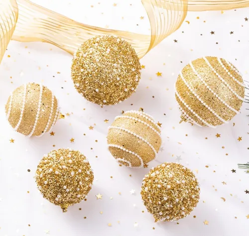 Vista 4 de Adornos de bolas de Navidad dorados, adornos de bolas de Navidad decoraciones irrompibles de plástico colgantes perlas para fiestas de Navidad