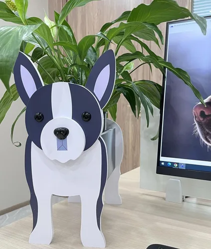 Vista 6 de Bamboo's Grocery LoKii Macetas de perro Boston Terrier, linda maceta de perro, contenedores de plantas con forma de animales, para plantas