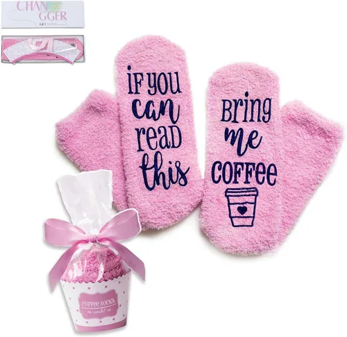 Vista 29 de CHANGGER Calcetines unisex con texto en inglés "If You Can Read This Bring Me Some Fuzzy Funny Saying Crew Socks Christmas Unisex Gift