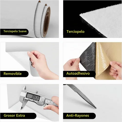 Vista 3 de FunStick Papel tapiz de tela de terciopelo blanco, autoadhesivo, forro de fieltro suave para cajón, papel de contacto de terciopelo blanco flocado