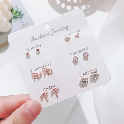 Vista 2 de Juego de 6 pares de aretes pequeños para mujer, hipoalergénicos, a la moda, múltiples aretes tipo dormilona