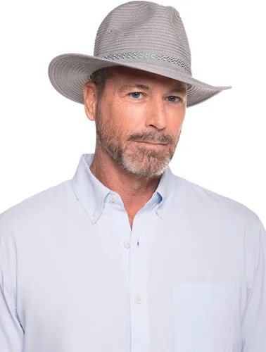 Vista 4 de Coolibar Fedora de viaje plegable para hombre UPF 50+ Holden, protector solar (grande, niebla), Niebla