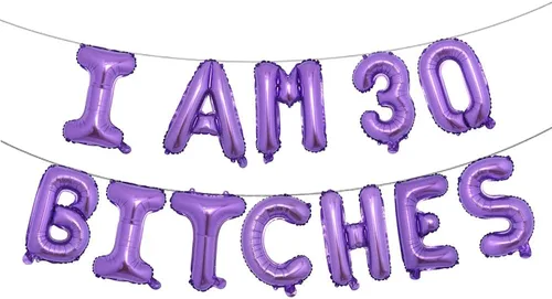Vista 13 de Globos multicolor con texto en inglés "I AM 30 BITCHES" para decoración de cumpleaños de 30 años para ella (30 perras, negro)