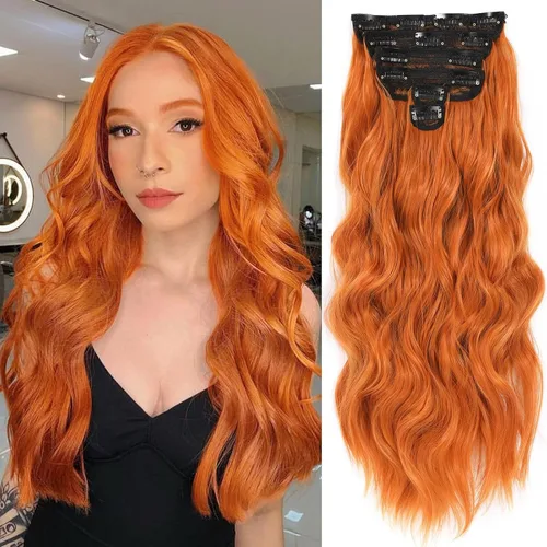 Vista 15 de NAYOO - Extensiones de cabello con clip, extensiones sintéticas onduladas de 20 pulgadas, 6 unidades Wavy Curly Hair, Full Head Coverage, Heat