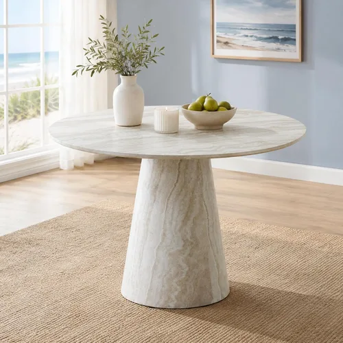 Vista 3 de Mesa de comedor redonda de 45 pulgadas, mesa de comedor redonda con pedestal para 4 One-Piece Round Tabletop, Faux Marble-Look, Stable Pedestal