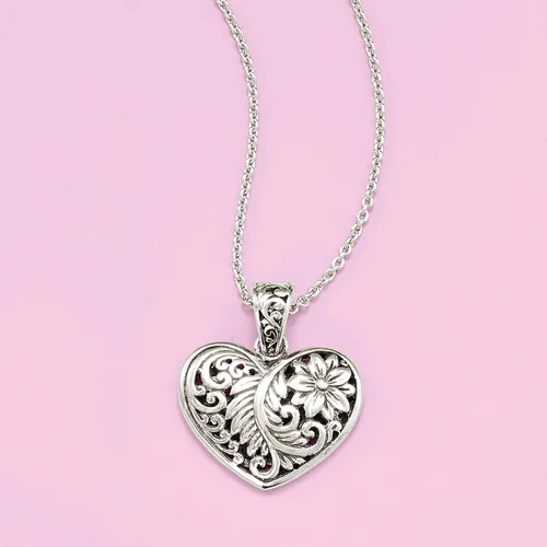 Vista 3 de Ross-Simons Sterling Silver Bali-Style Heart Pendant Necklace