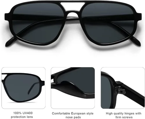 Vista 3 de SOJOS Gafas de sol de aviador para mujeres y hombres retro doble puente modernas y ligeras persianas de los años 90 SJ2247