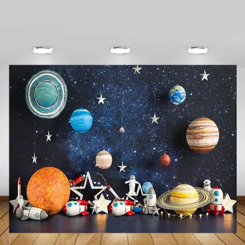 Vista 4 de MEHOFOND Fondo de fotografía del espacio exterior de 7 x 5 pies, universo, planeta, estrella, galaxia, astronauta, cohete, decoración de fiesta