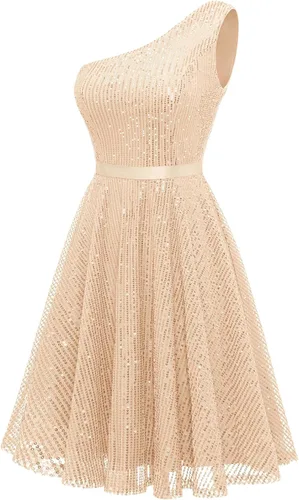 Vista 7 de BeryLove Vestido de lentejuelas para mujer, con purpurina brillante, un hombro, vestido de fiesta, club, vestido de fiesta bodycon vestido