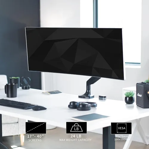 Vista 2 de VIVO Brazo de Monitor Individual de Aluminio Premium de Servicio Pesado para Monitor Ultraancho de hasta 40 pulgadas y 24 libras, Soporte de Montaje