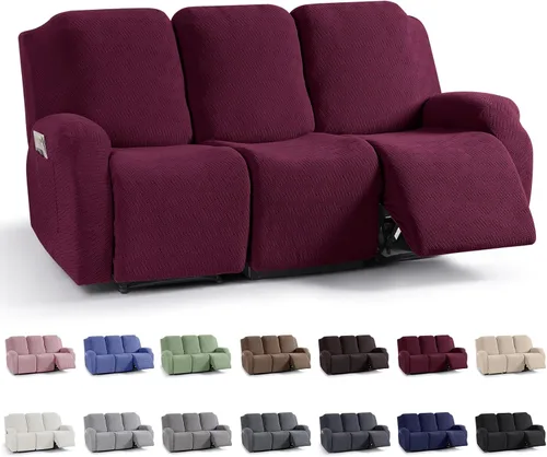 Vista 10 de KinCam Fundas para Reclinables, Fundas Elásticas para Sillas Reclinables, Fundas para Sofá Reclinable con Rayas Jacquard, Fundas Protectoras de Negro