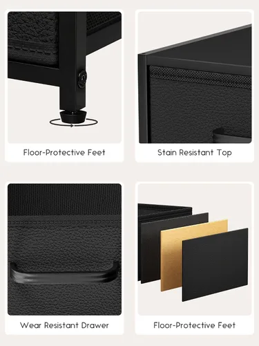 Vista 6 de Homsorout 2 Drawers for Closet -Small Fabric Dresser Closet Storage 1 Pack Black, Stackable Storage, Wooden Top & Metal Frame, Closet Drawer