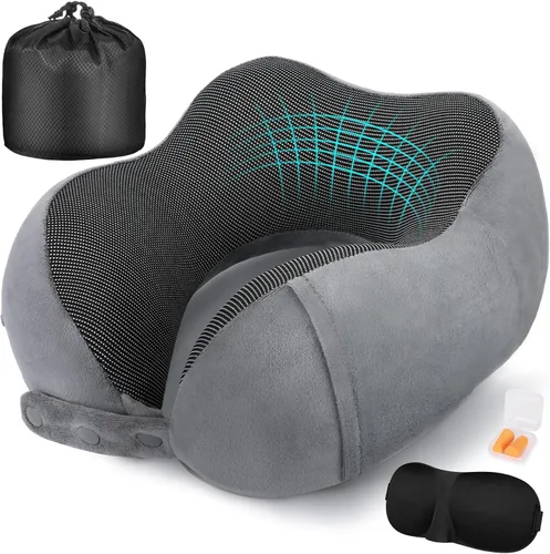Vista 16 de Cirorld - Almohada de cuello para viajes, almohadas de viaje para aviones, 100% espuma viscoelástica para cuello, almohada de vuelo ajustable