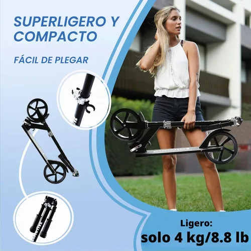 Vista 3 de Patinete para niños a partir de 6 años, adolescentes y adultos, manubrio ajustable, freno trasero, rueda grande plegable para interiores y exteriores