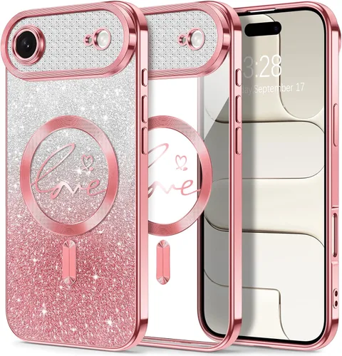 Vista 37 de Hython Funda para iPhone Air con purpurina, compatible con MagSafe Love Heart fundas magnéticas transparentes para teléfono para mujeres y niñas