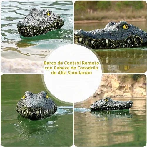Vista 2 de GoolRC Barco a control remoto de 2.4 GHz con cabeza de cocodrilo para piscinas y lagos, lanchas RC de alta simulación con cabeza de cocodrilo con 2