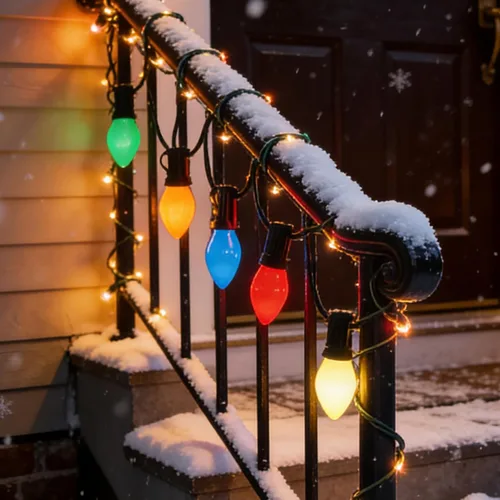 Vista 8 de Tira de luces LED de Navidad para exteriores, de 50 pies, cadena de luces C7 con 27 bombillas multicolor de cerámica de 0.6 W, luces de Navidad