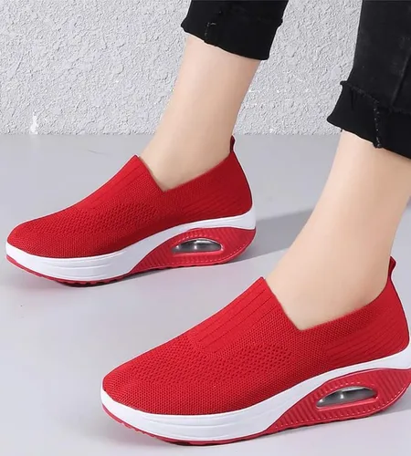 Vista 2 de RiceelSor Zapatos ortopédicos de malla para caminar con amortiguación de aire para mujer, zapatos casuales de plataforma sin cordones, zapatos