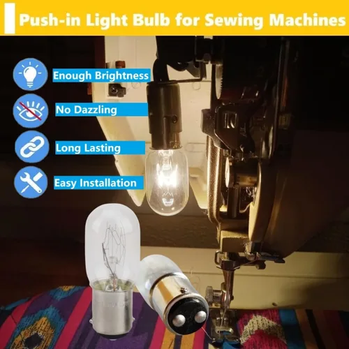 Vista 3 de (2 unidades) Bombillas transparentes tipo empuje para Kenmore Singer Janome Otra bombilla de máquina de coser estilo antiguo 15W 120V
