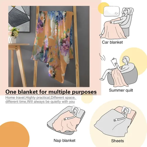 Vista 6 de Manta de franela de ramo floral de terracota y acuarela de 10.58 oz/m² - 60 x 80 pulgadas, ultra suave, cálida y acogedora manta de forro polar