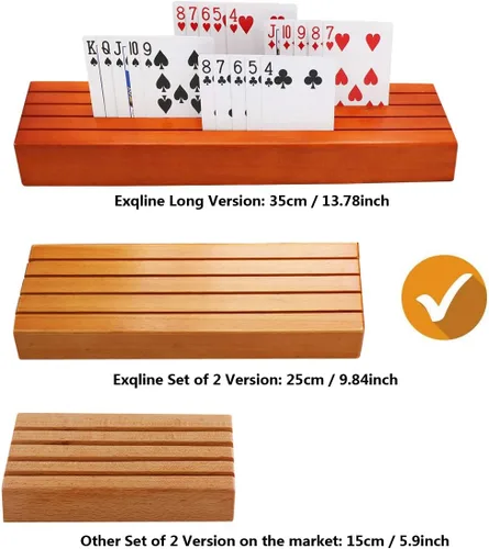 Vista 2 de Exqline Juego de 2 soportes de madera para naipes para niños, personas mayores y adultos, 9.84 pulgadas 3.1 pulgadas, lo suficientemente portátil