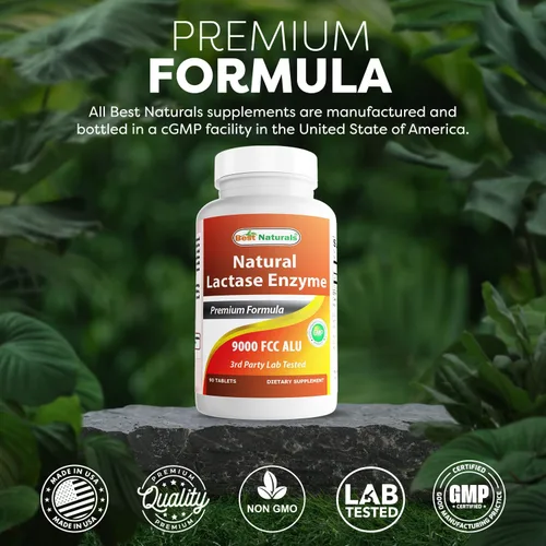 Vista 5 de Best Naturals Tabletas de alivio de intolerancia a la lactosa con enzima lactasa natural, lactasa de acción rápida de alta potencia, 9000 ALU FCC
