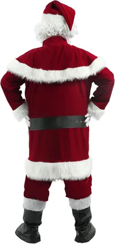 Vista 2 de Disfraz de Papá Noel de Navidad para hombres, traje de Papá Noel de lujo para adultos, 10 piezas, disfraz de terciopelo de Papá Noel para hombres