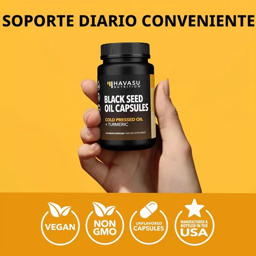 Vista 8 de Cápsulas de aceite de semilla negra con suplemento de curcumina de cúrcuma, 30 porciones