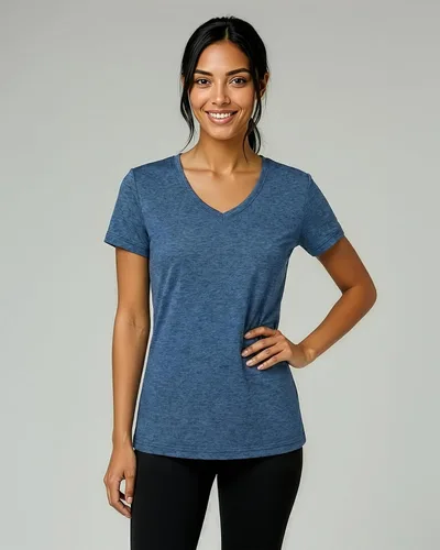 Vista 2 de Real Essentials Paquete de 5 Camiseta de Entrenamiento de Manga Corta con Cuello en V de Ajuste Seco para Mujer - Camiseta de Fitness Gimnasio