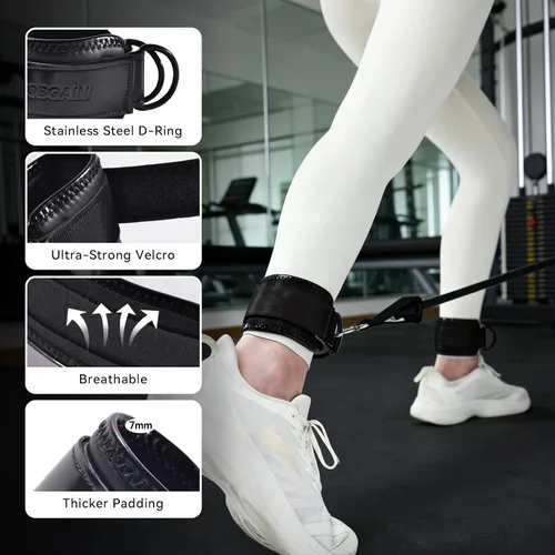 Vista 3 de Correa de tobillo para máquina de cable (paquete de 2), bandas de resistencia de tobillo, correas de patada hacia atrás con cable para gimnasio