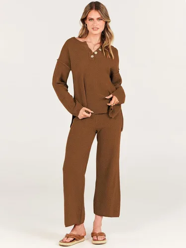 Vista 2 de ANRABESS Conjunto de 2 piezas para mujer, conjunto de suéter holgado holgado de punto de gran tamaño, conjunto de ropa de descanso a juego de moda