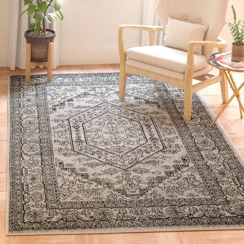 Vista 104 de SAFAVIEH ADR108B - Tapete de la colección Adirondack, 2 pies 1 pulgada x 6 pies, marfil y plateado, diseño de medallón oriental, no desprende