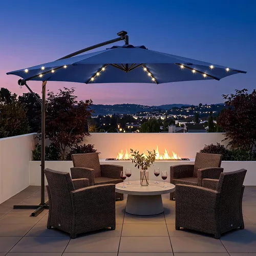 Vista 22 de LAUSAINT HOME Sombrilla de patio con desplazamiento LED de 10 pies, sombra Verde