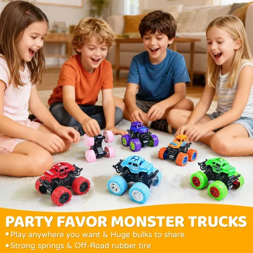 Vista 4 de Beestech Camión monstruo de juguete para niños y niñas de 3, 4, 5, 6, 7, 8 años de edad, camión monstruo accionado por fricción para fiestas