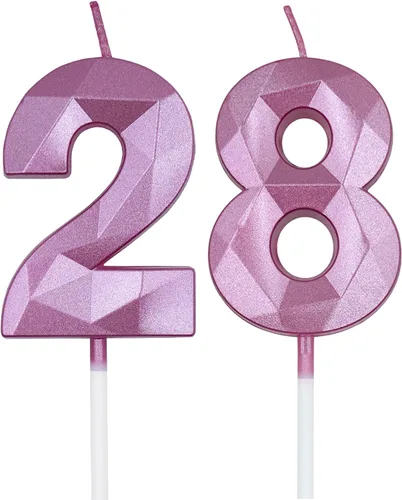 Vista 10 de Velas de cumpleaños número 28 y 82 para pastel, velas doradas con forma de diamante 3D con forma de diamante, decoraciones de cumpleaños