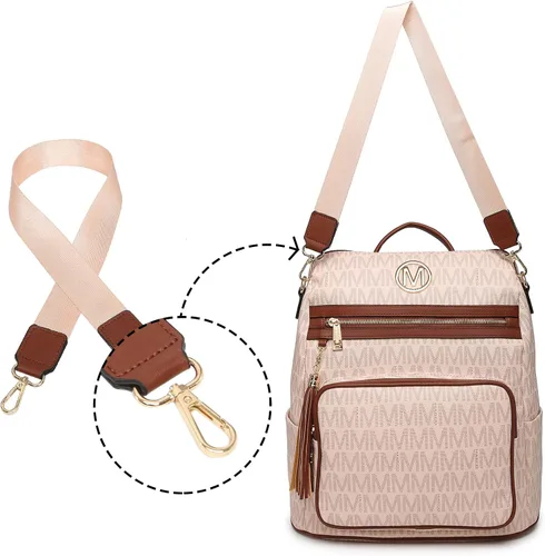 Vista 57 de MKP COLLECTION Mochila de moda para mujer, bolsa convertible grande para mujer, mochila de viaje, bolsa de hombro, juego de 2 piezas con borla, Beige