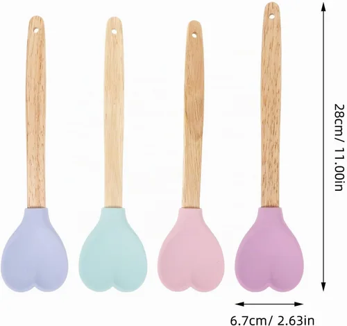 Vista 5 de Hemoton Cucharas de silicona en forma de corazón Mango de madera 4pcs