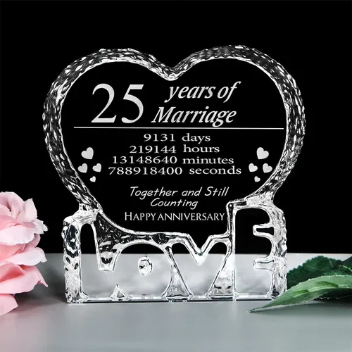 Vista 8 de KWOOD Cristal grabado personalizado en forma de corazón, regalo de boda de 15 aniversario para parejas, esposa, novia, marido, novio (15 aniversario)
