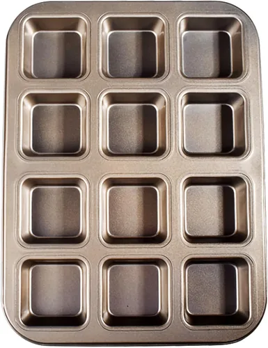 Vista 8 de Mini molde para pan de 8 cavidades de acero al carbono, bandeja antiadherente para hornear pan, diseño de una sola pieza (negro, 12 cavidades)
