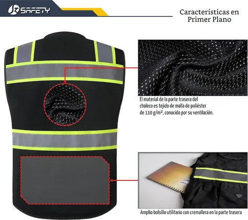 Vista 5 de JKSafety Hi-Vis Chaleco de seguridad unisex para topógrafos de alta visibilidad, resistente, con bolsillos internos, cumple con las normas ANSI/ISEA