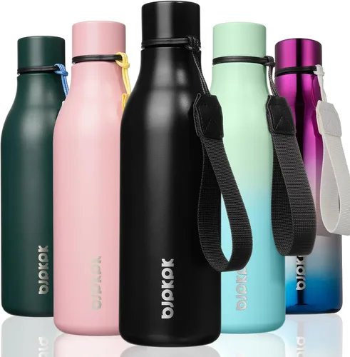 Vista 91 de BJPKPK Botellas de agua aisladas, botella de agua de metal de acero inoxidable de 12 onzas con correa, sin BPA a prueba de fugas, jarras, tazas