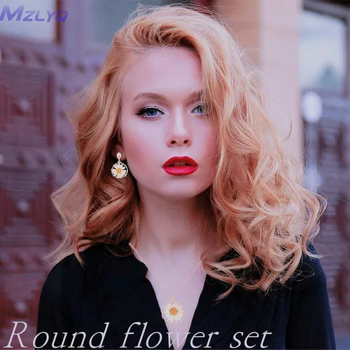 Vista 8 de MZLYQ Juego de collar y aretes de flores prensadas, flor seca bohemia, resina de doble cara, margarita, girasol, hecha a mano, joyería para mujeres