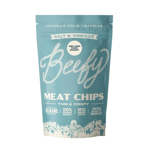 Vista 18 de BEEFY Meat Chips - Mostaza Miel - 2.5oz. 100% Prime Brisket. 13g de proteína por onza.